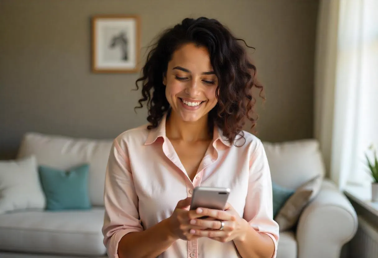 Mujer usando la app de Estrellas desde su casa