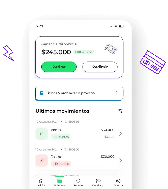 Pantalla de Ventas y órdenes en la app de Estrellas
